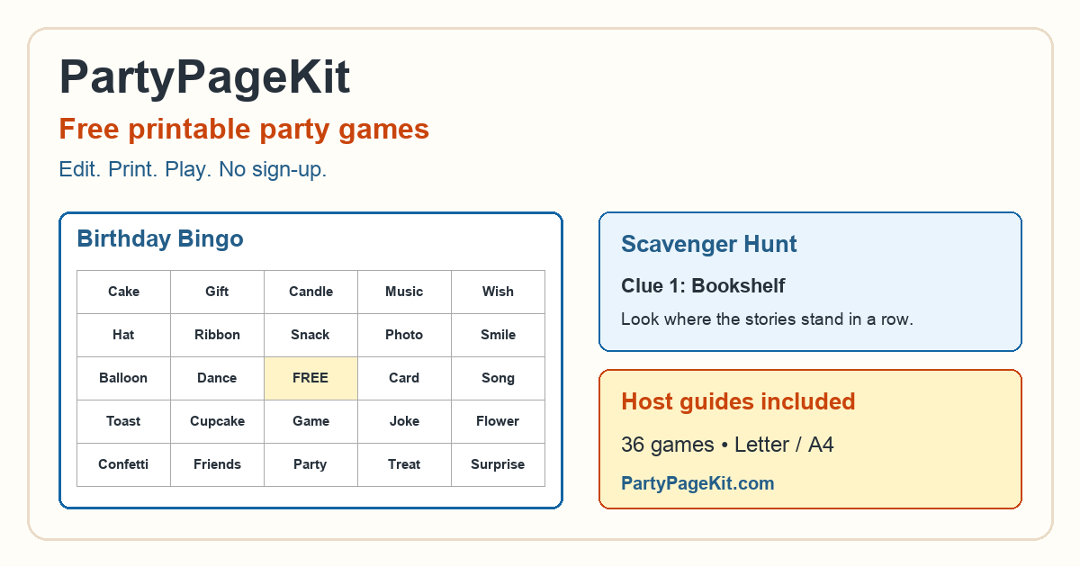 Free Bingo Card Generator & Printable PDF | PartyPageKit